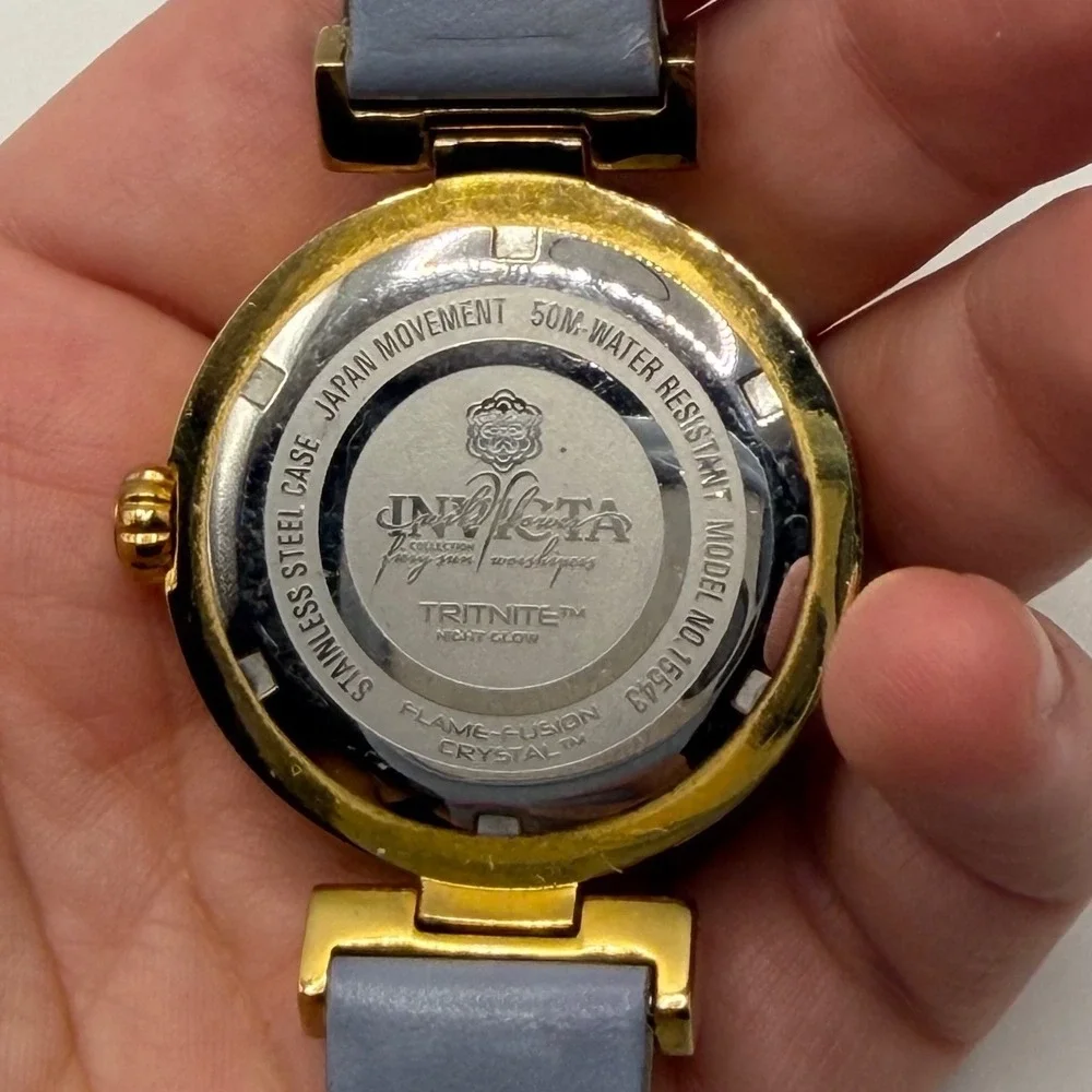 Invicta Wildflower 15543 Gold Tone Crystal Bezel Purple Leather Watch Womens